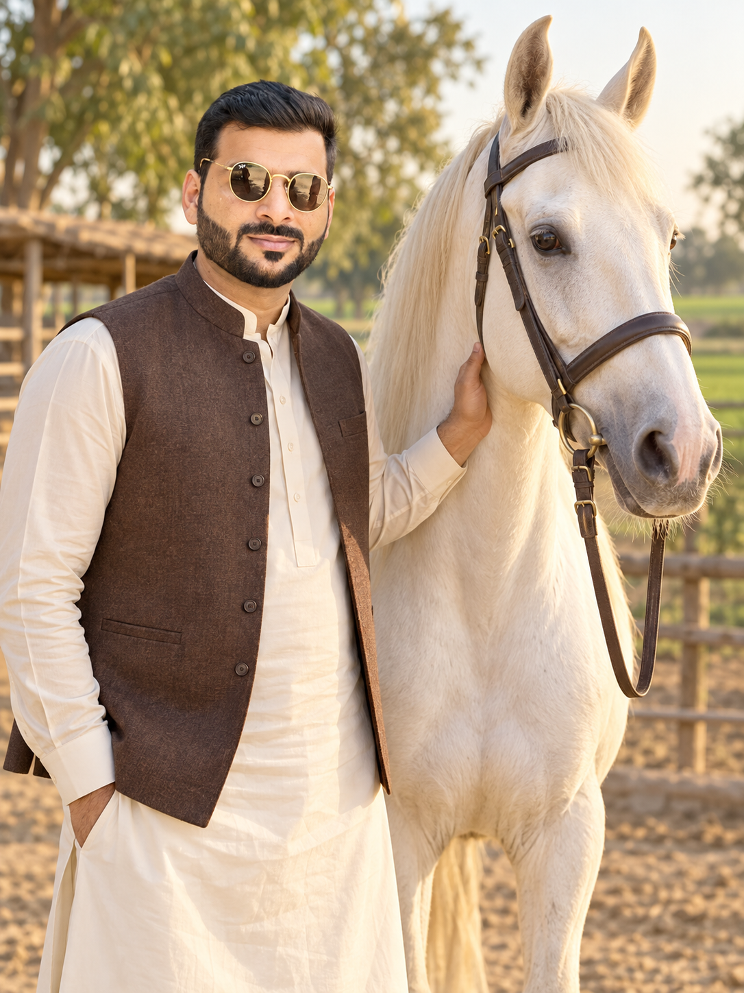 Adnan with a cream-white horse